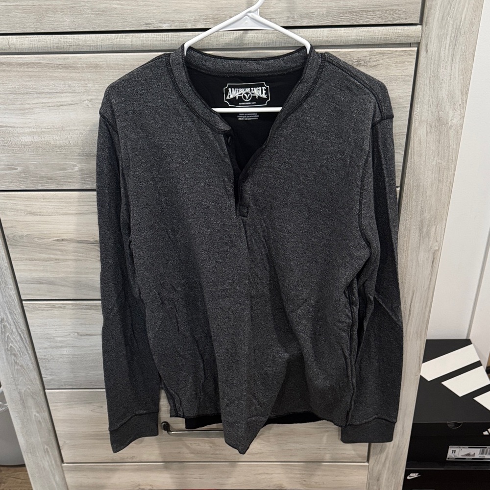 American Eagle Outfitters Men's Charcoal Long Sleeve Shirt